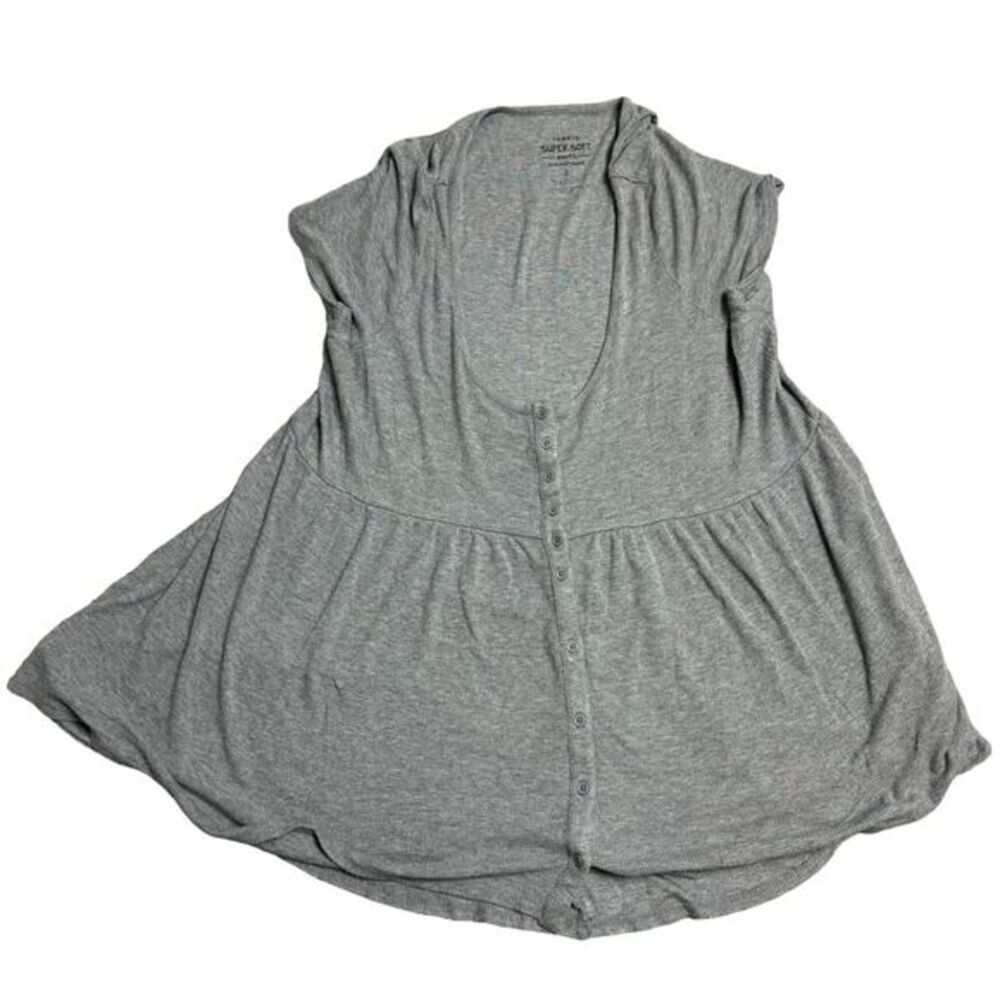 Torrid Super Soft Knits Grey Ribbed Button Front Babydoll Top Size 1 Plus Size